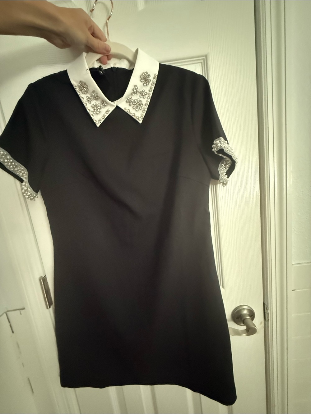 Black Mini Dress with Embellished White Collar